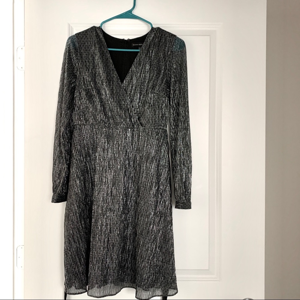 Black metallic wrap party dress